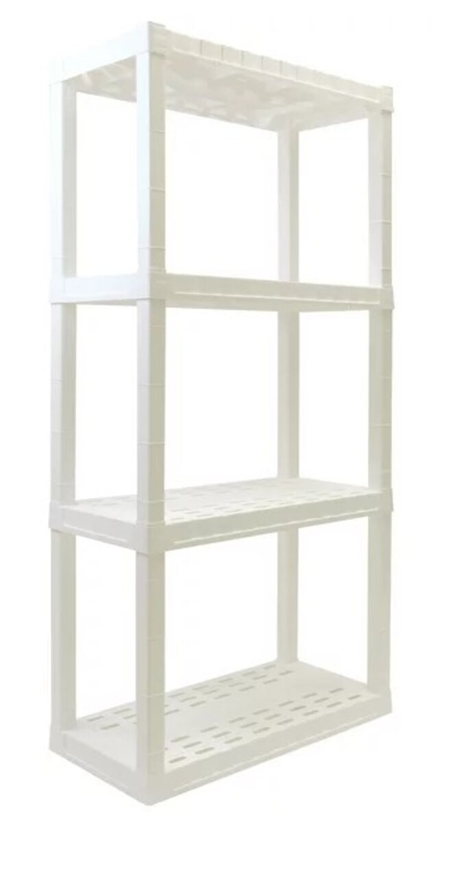 Multipurpose Home Storage Plastic Shelf Organizer, White, 4-Tier Shelving Unit, W30 x D14 x H57"